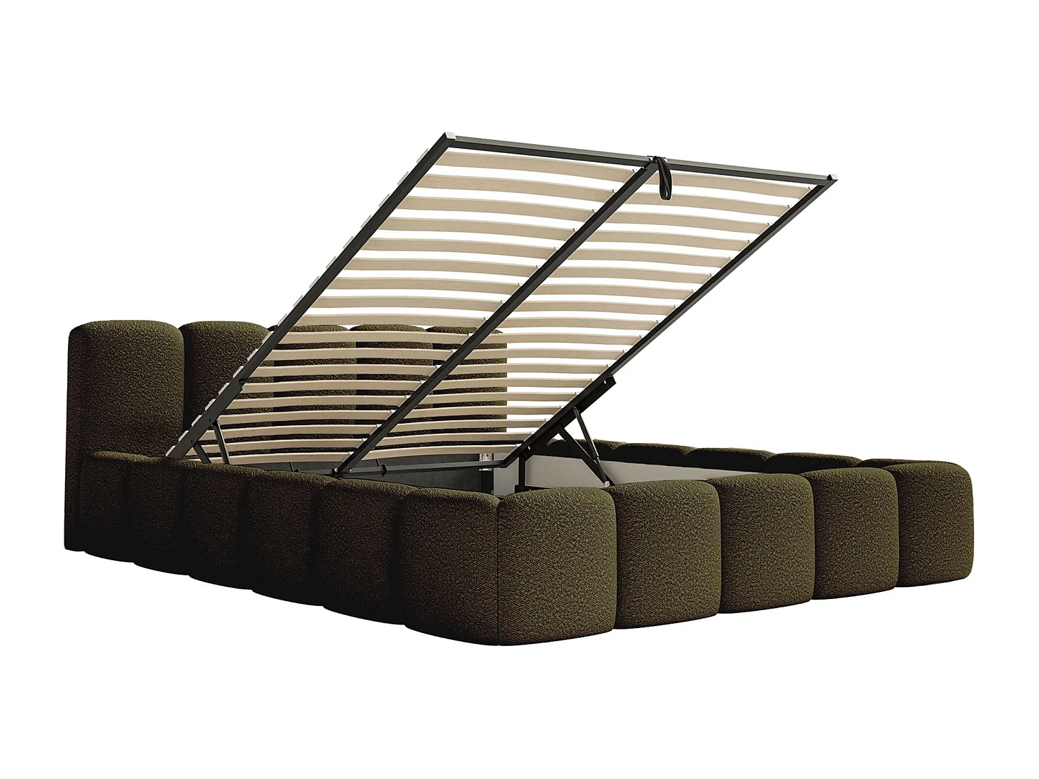 Lit rembourré 200x200 cm - avec coffre - olive- Cloudy Low