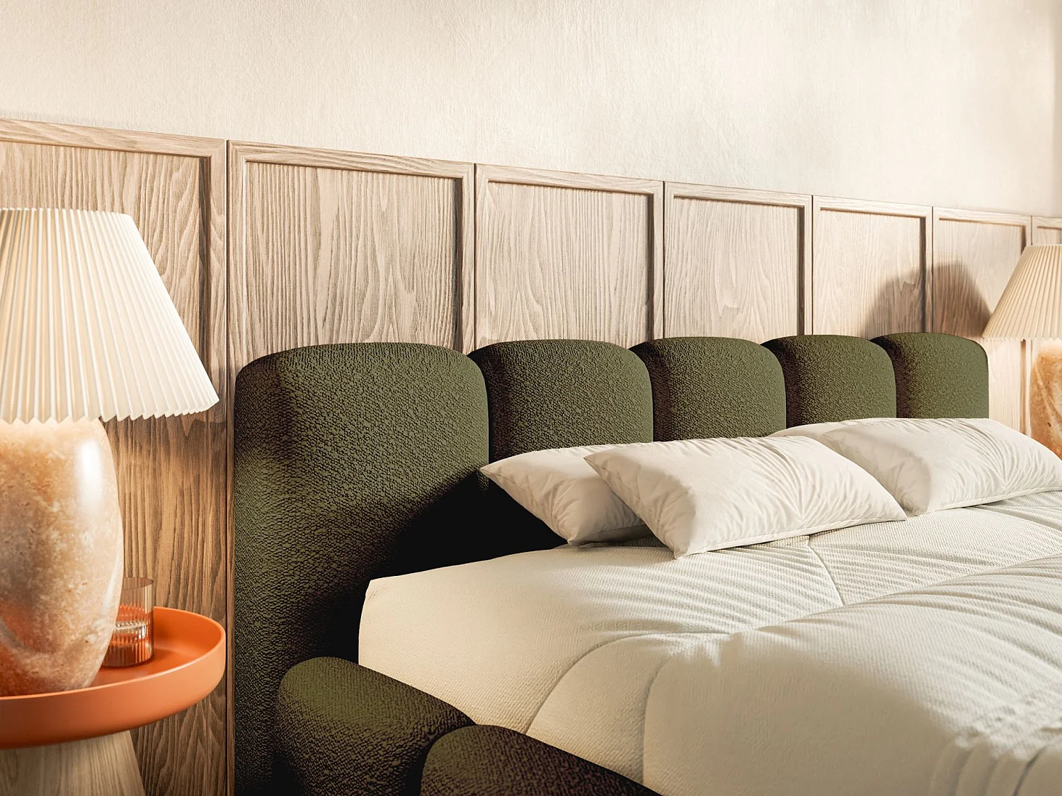 Lit rembourré 140x200 cm - olive- Cloudy Low