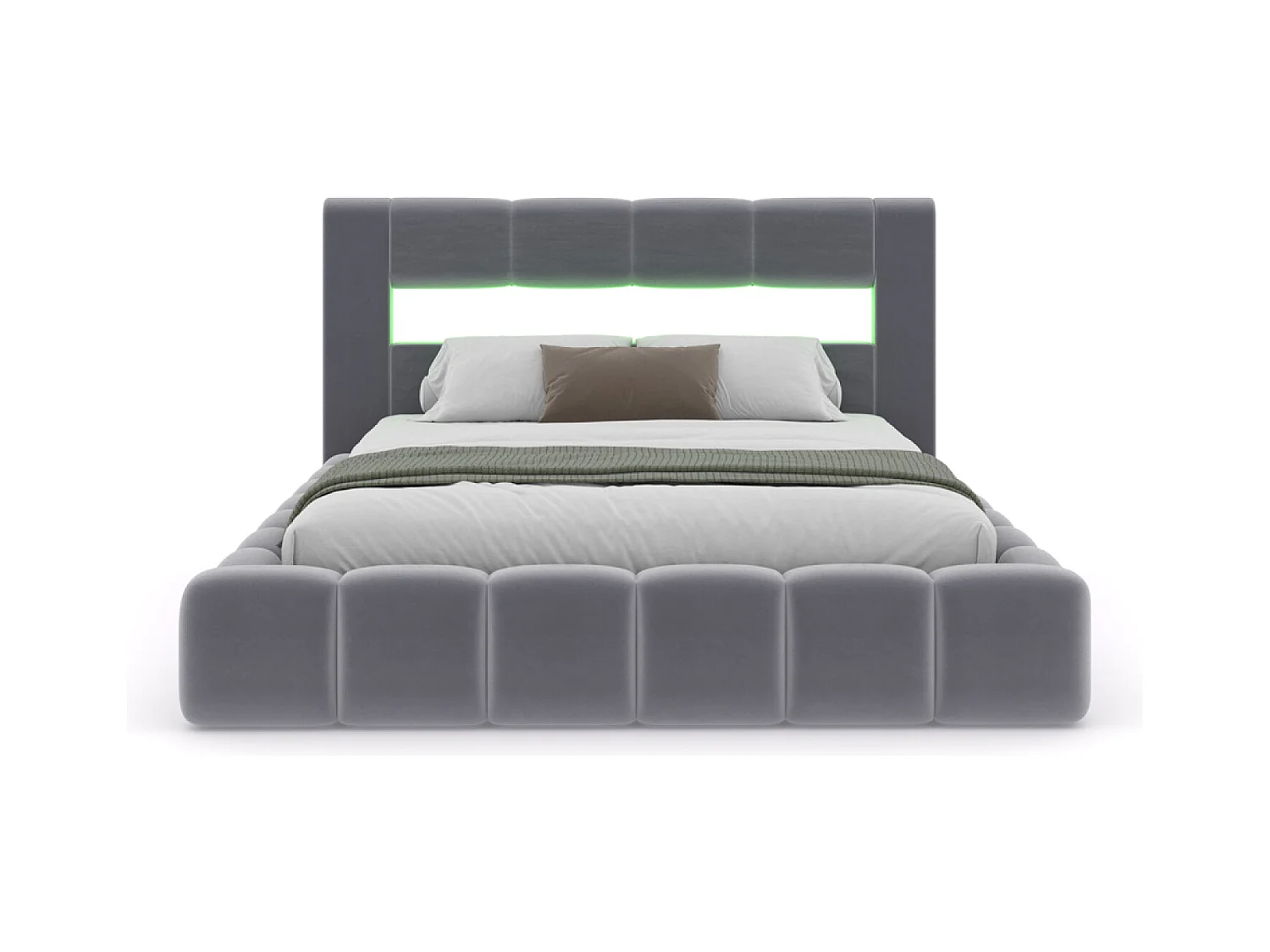 Lit nuage coffre LED 140x190cm velours gris OMAHA