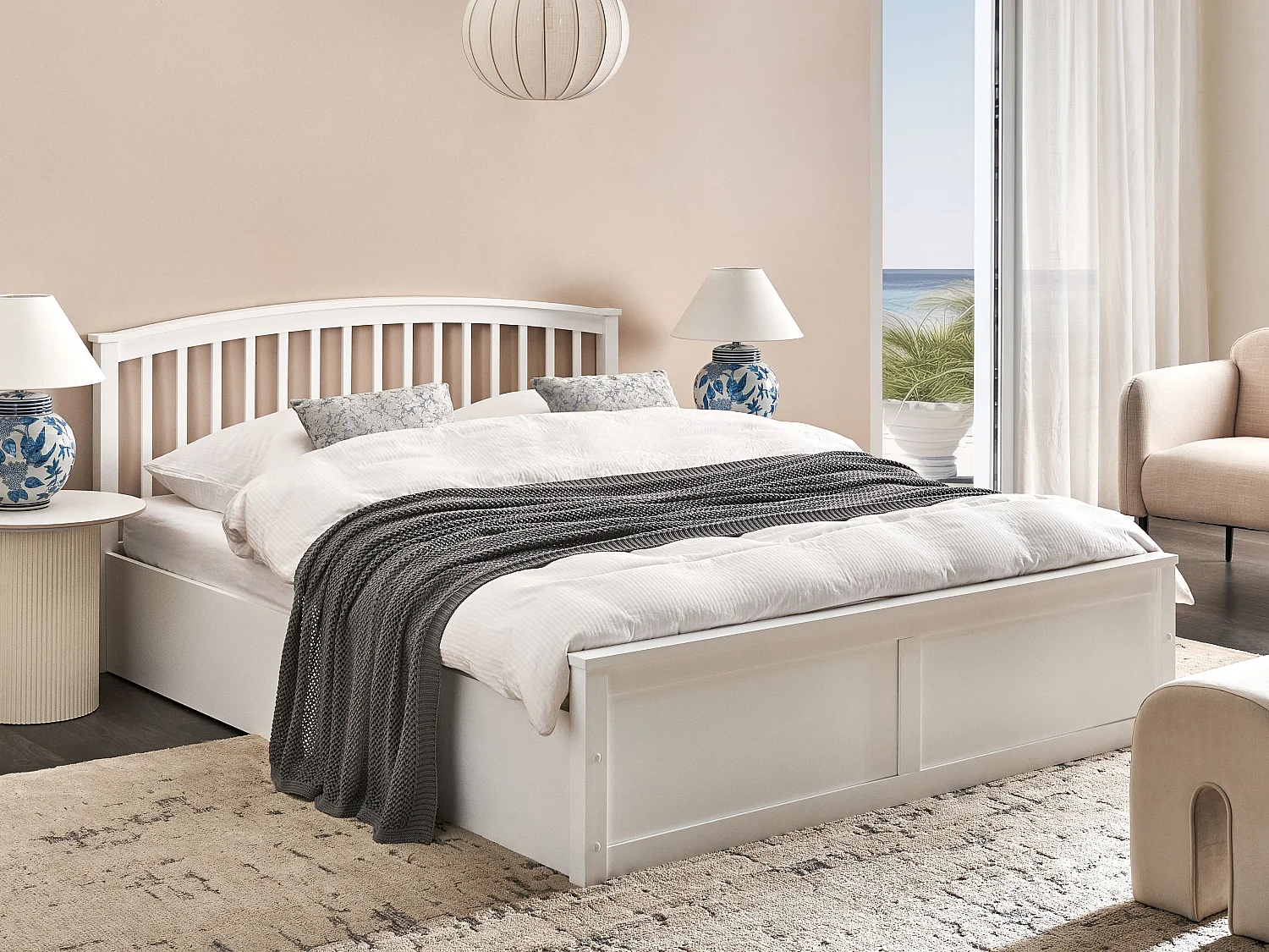 Letto contenitore Legno di pino CLARBEC 160 x 200 cm Bianco