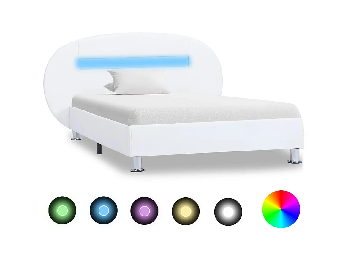 Bedframe met LED kunstleer wit 100x200 cm