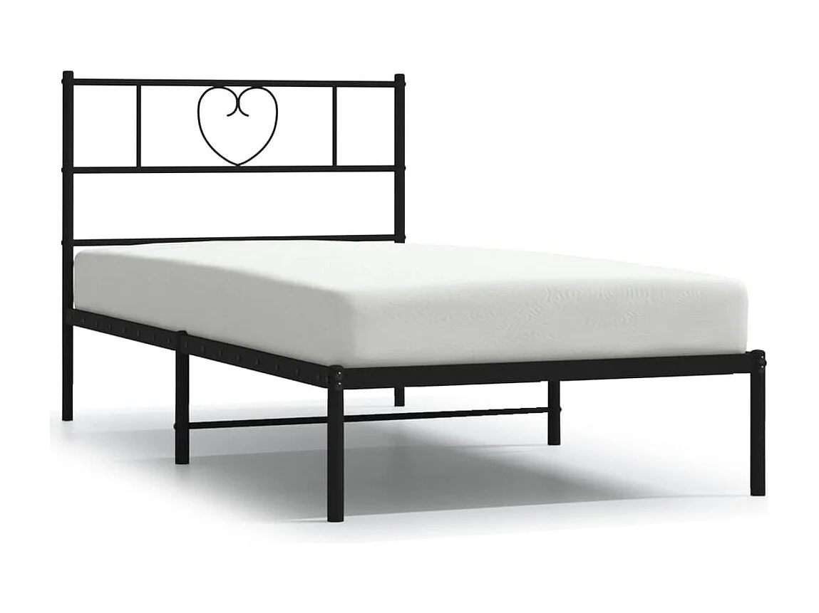 Cadre de lit métal sans matelas avec tête de lit noir 107x203cm