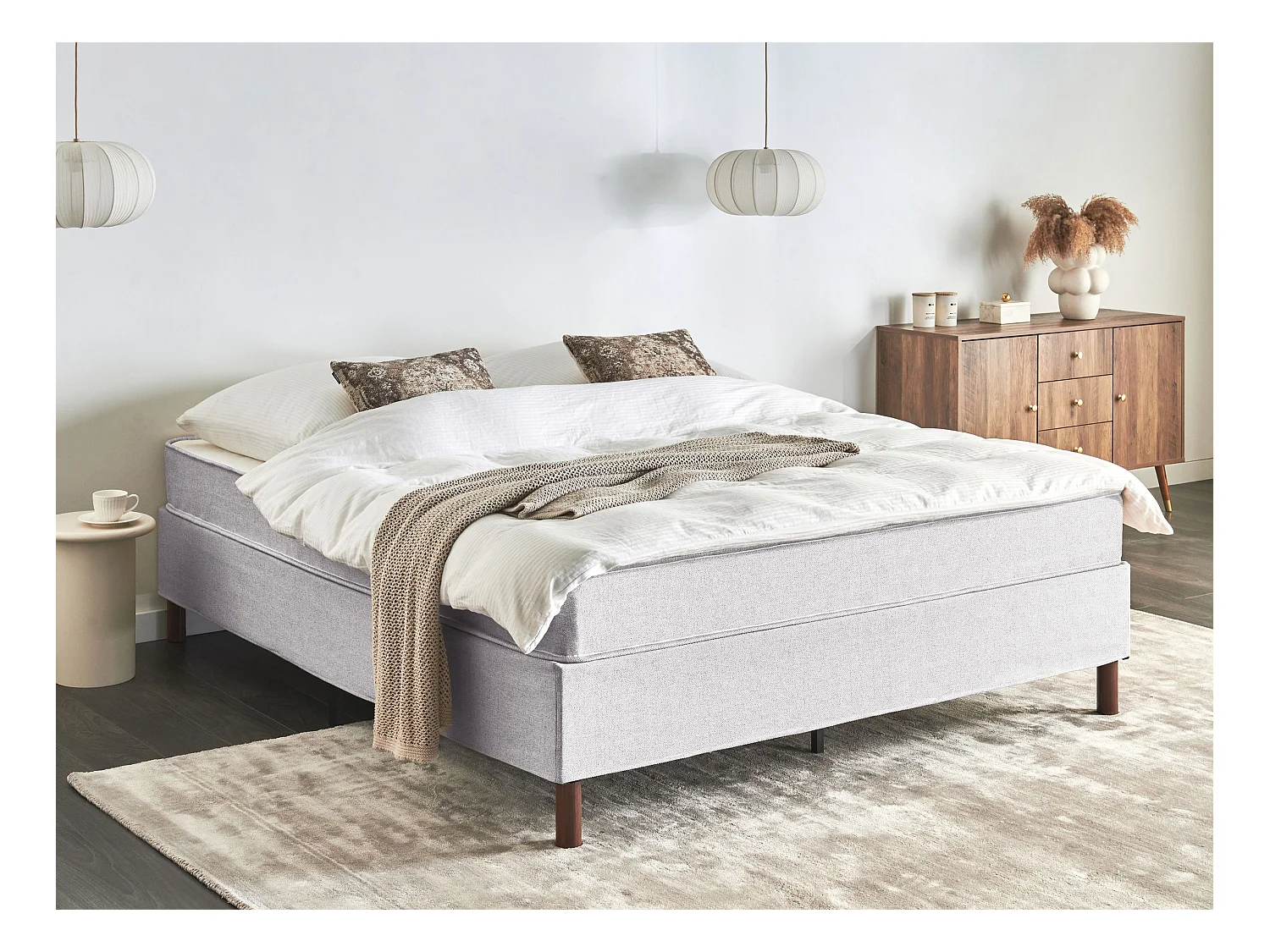 Bett ohne Kopfteil Stoff grau 160 x 200 cm mit Taschenfederkernmatratze Countess