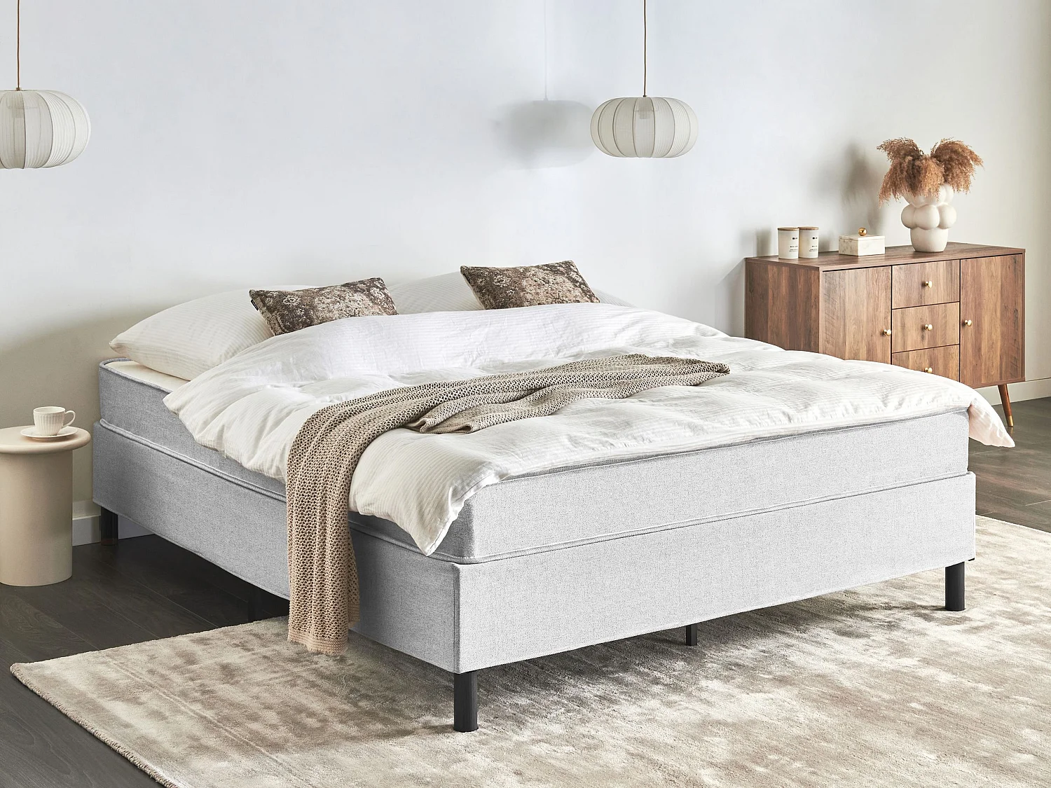 Lit sans tête de lit Tissu COUNTESS 160 x 200 cm Gris clair