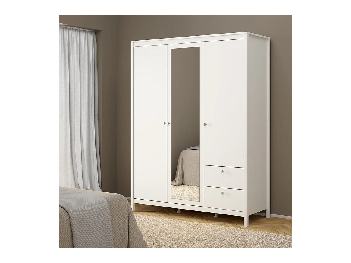 Armoire 3 portes dont 1 miroir et 2 tiroirs blanc L150 cm - BARCELONE