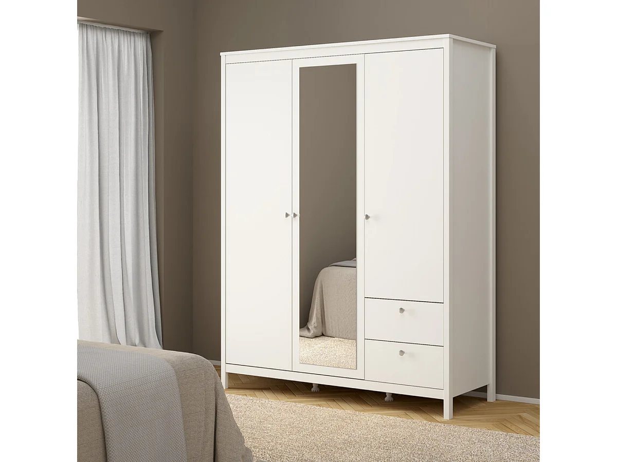 Armoire 3 portes dont 1 miroir et 2 tiroirs blanc L150 cm - BARCELONE