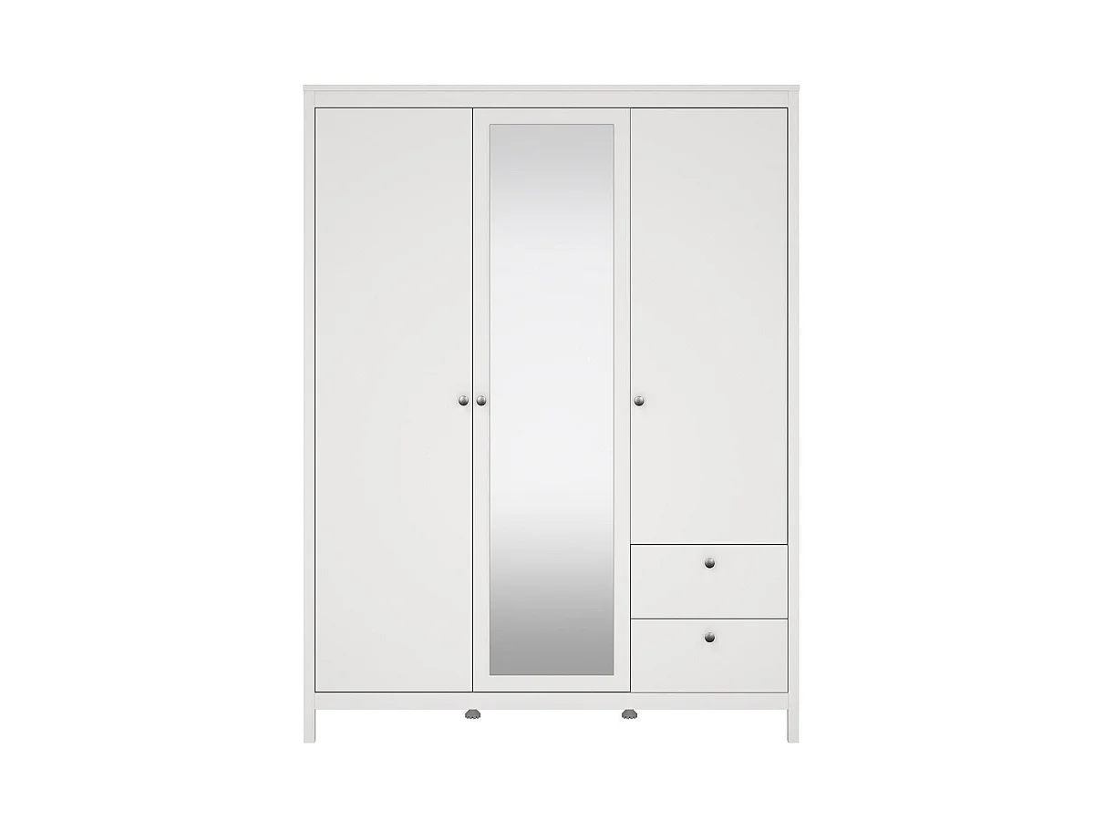 Armário de 3 portas, sendo 1 espelho e 2 gavetas, branco, L150 cm - BARCELONA