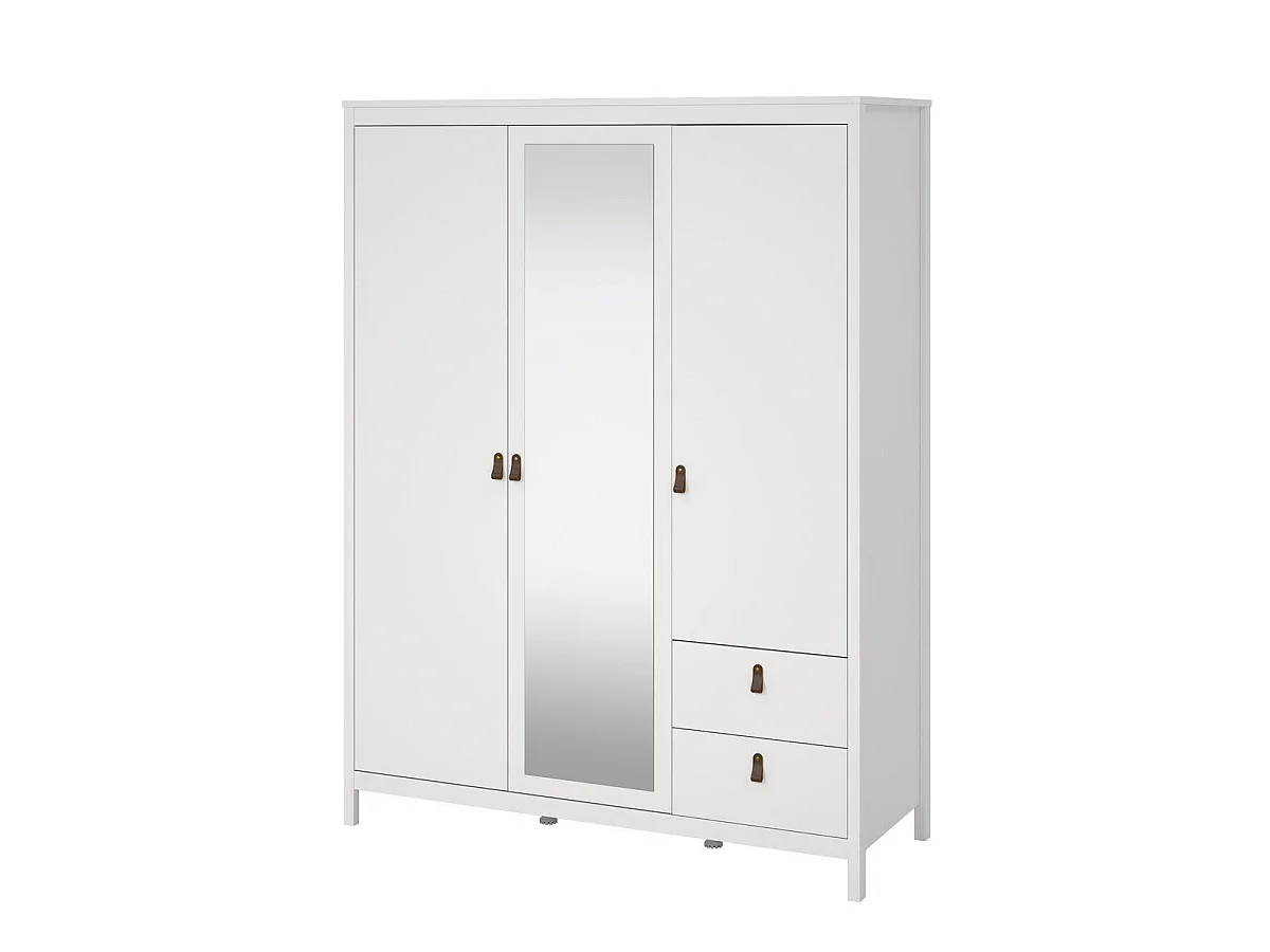 Armário de 3 portas, sendo 1 espelho e 2 gavetas, branco, L150 cm - BARCELONA