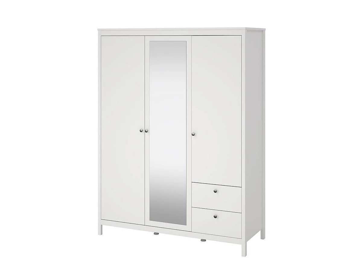 Armário de 3 portas, sendo 1 espelho e 2 gavetas, branco, L150 cm - BARCELONA