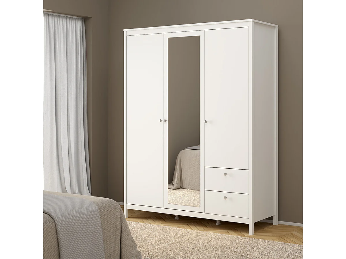 Armoire 3 portes dont 1 miroir et 2 tiroirs blanc L150 cm - BARCELONE