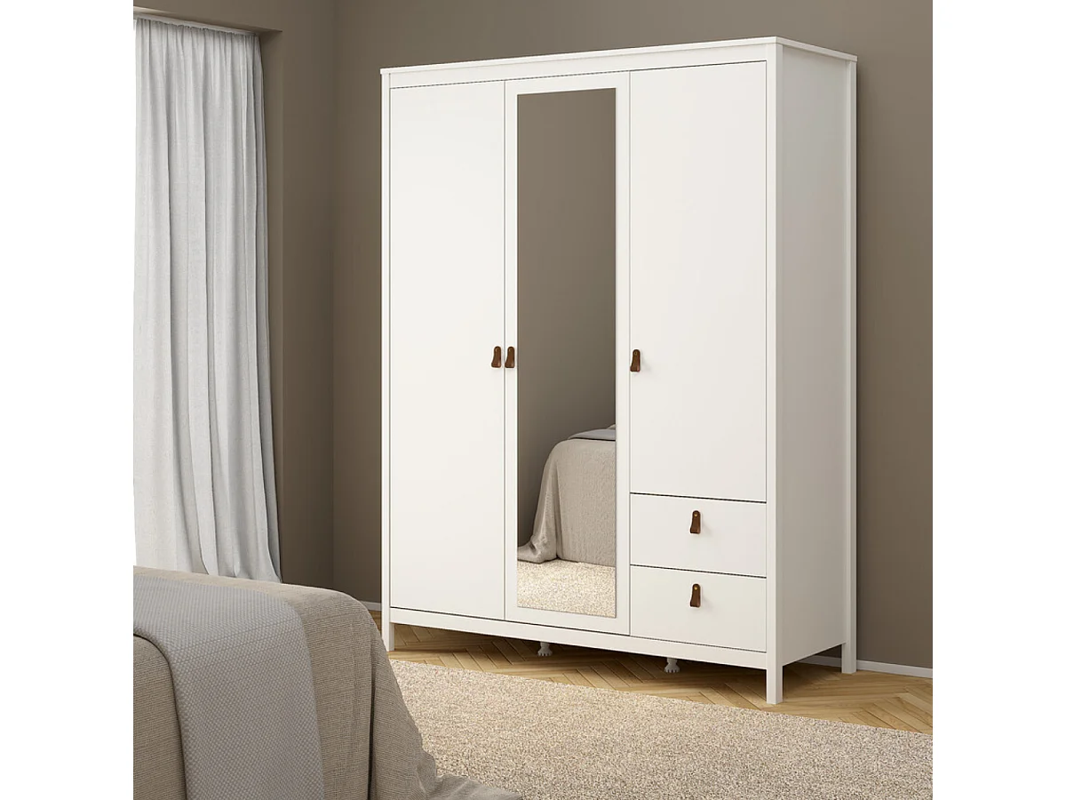 Armário de 3 portas, sendo 1 espelho e 2 gavetas, branco, L150 cm - BARCELONA