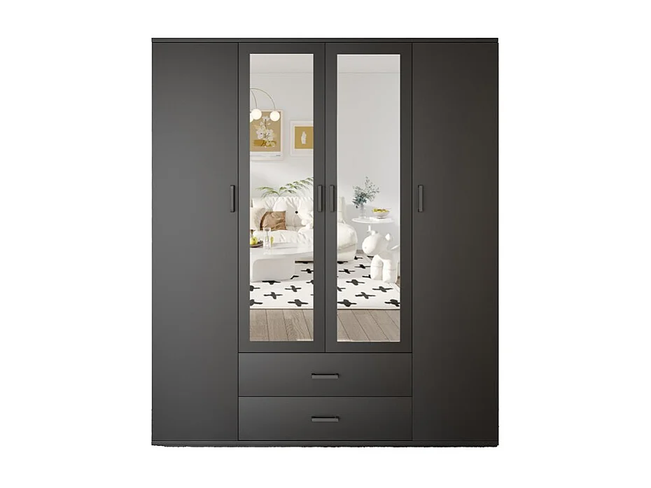 Armoire TOM – 4 portes avec miroirs – Coloris gris anthracite – L160 cm – Design moderne et grand rangement