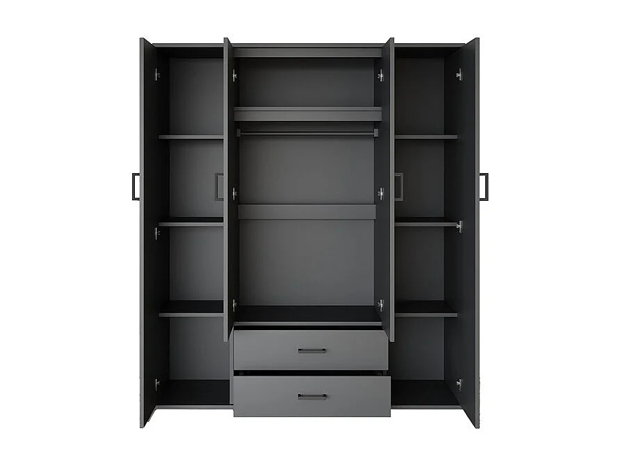Armoire TOM – 4 portes avec miroirs – Coloris gris anthracite – L160 cm – Design moderne et grand rangement
