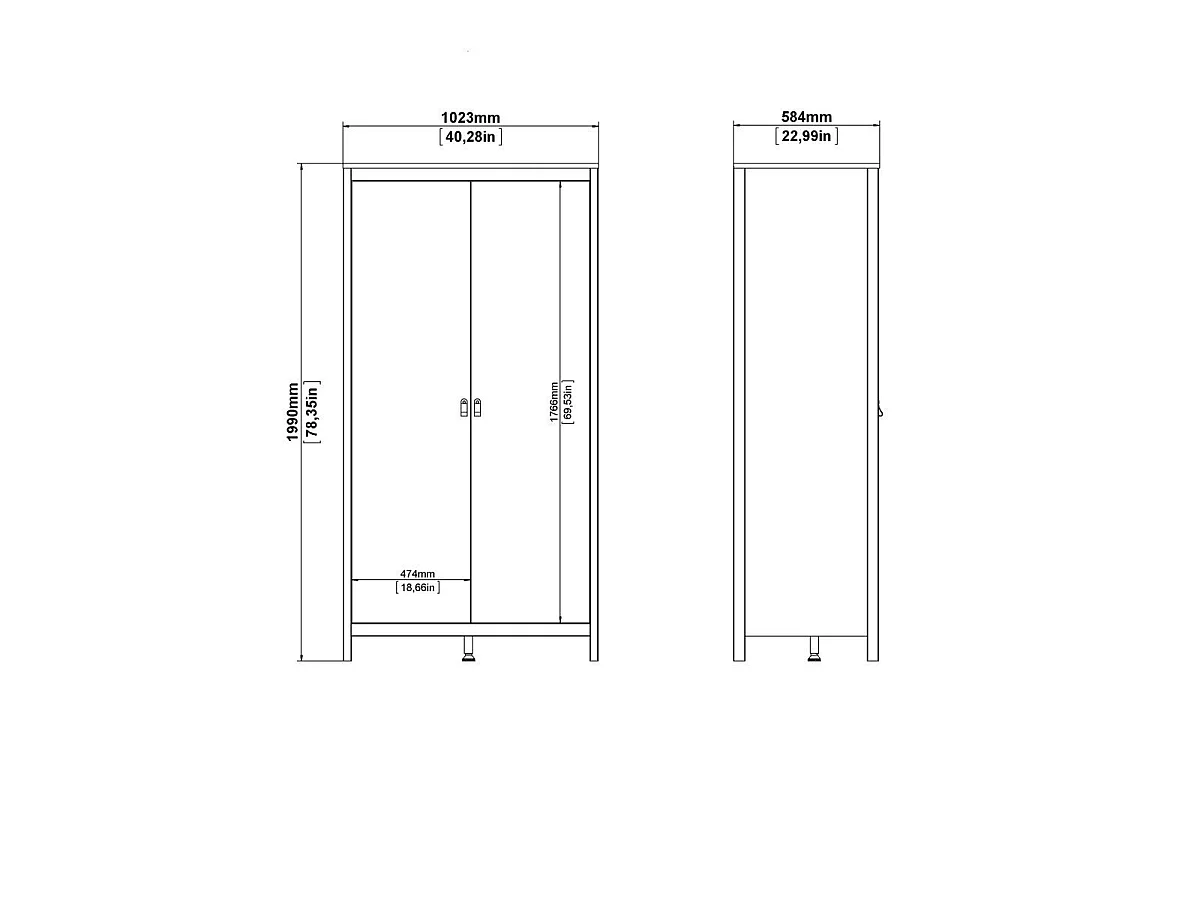 Armário 2 portas H199 cm - BARCELONA
