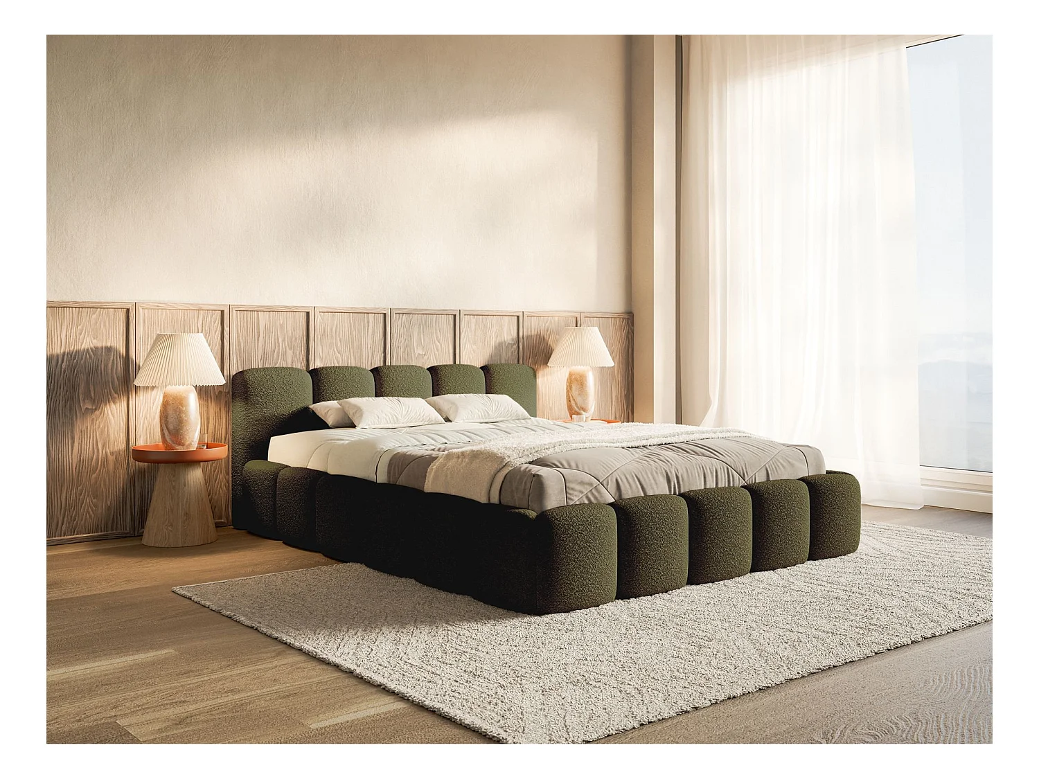 Lit avec coffre 160x200 cm - olive- Cloudy Low