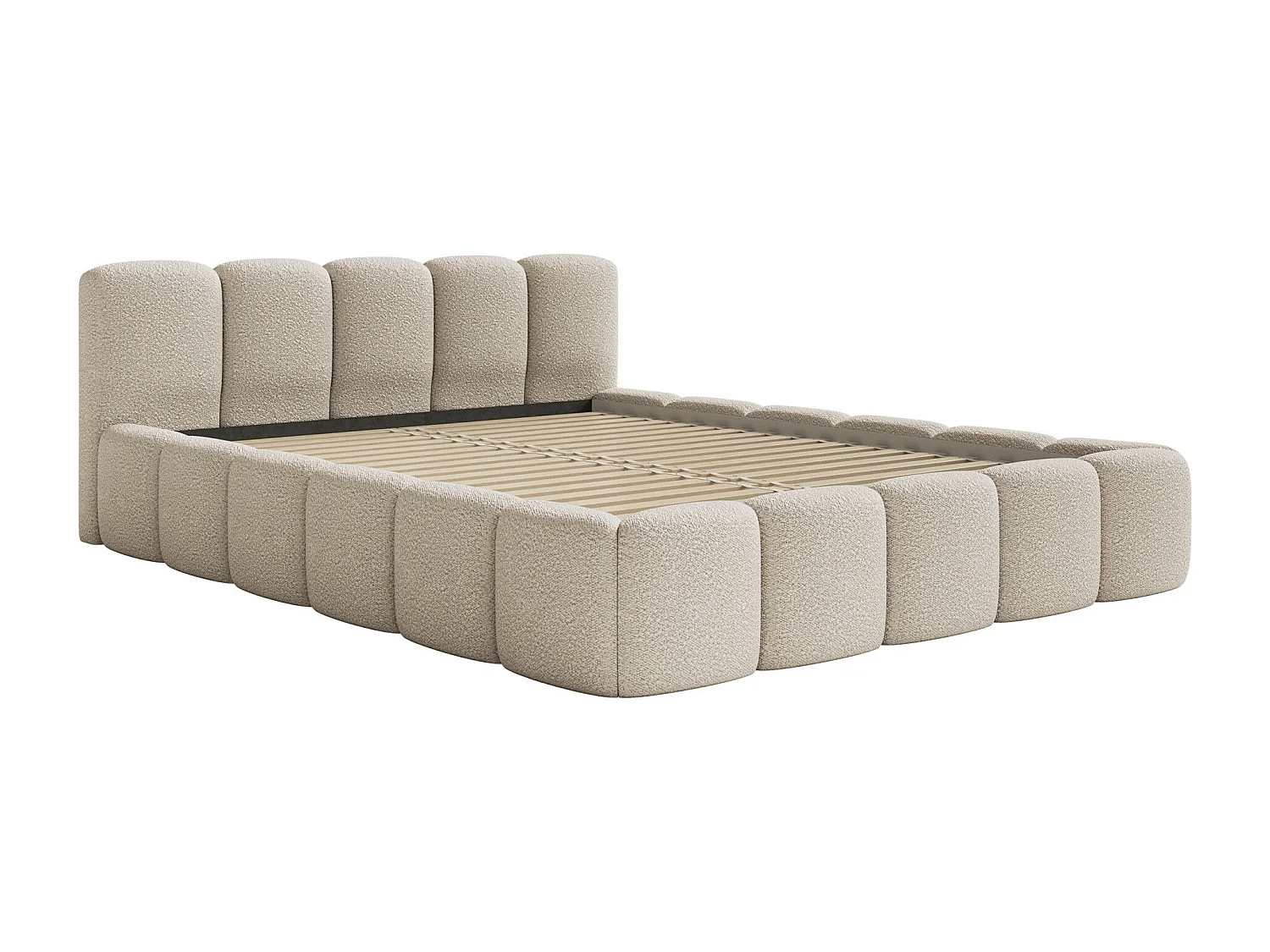 Polsterbett 160x200 - Holzlattenrost - hellbeige Bouclé - CLOUDY LOW