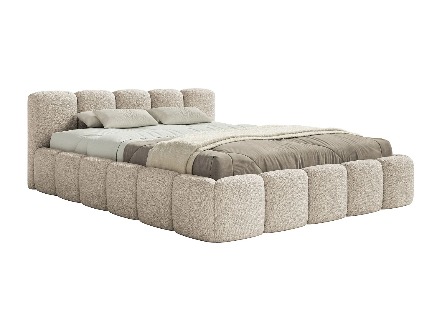 Lit rembourré 160x200 cm - beige clair- Cloudy Low