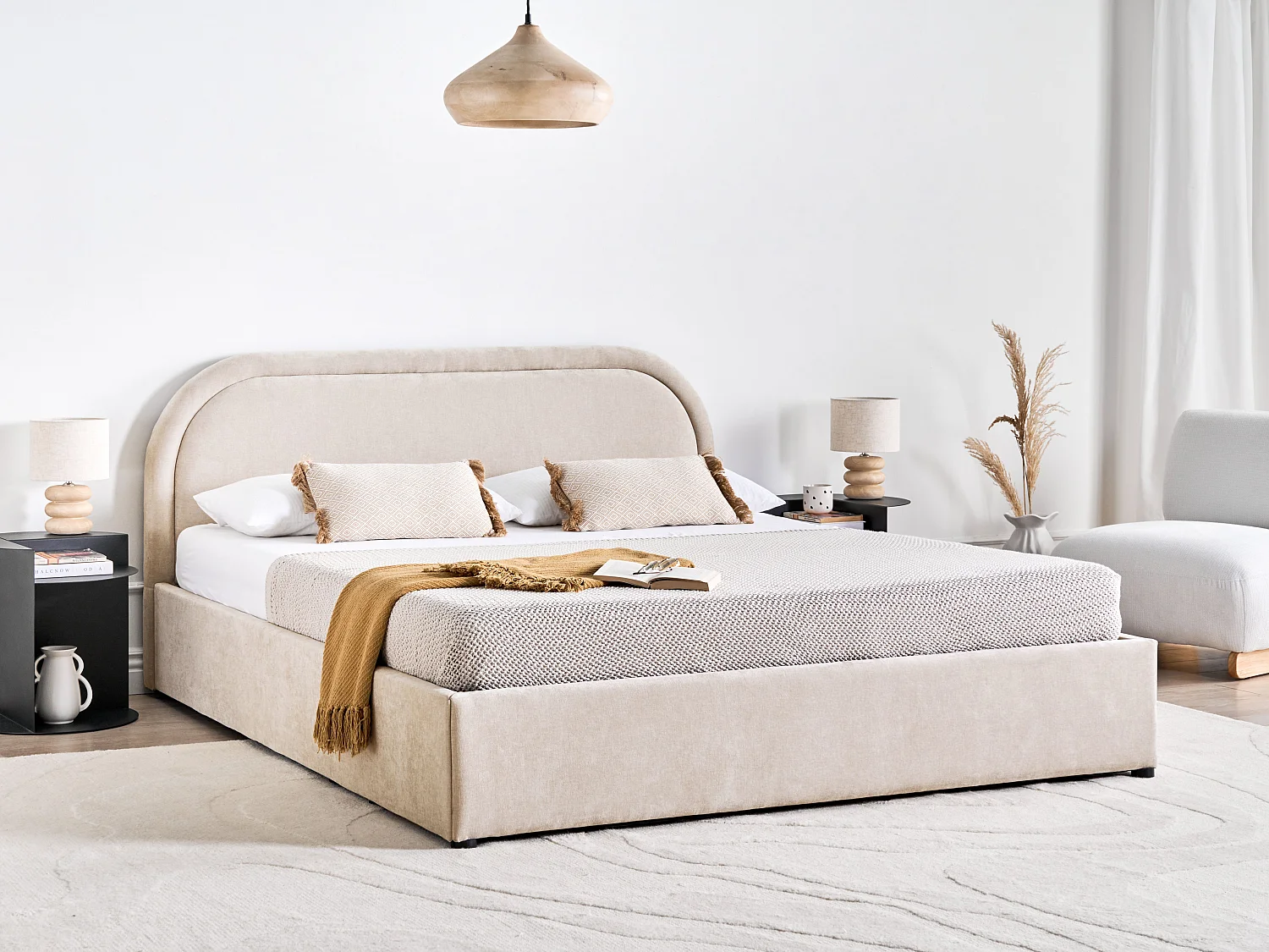 Letto contenitore Tessuto QUILLIEN 160 x 200 cm Beige