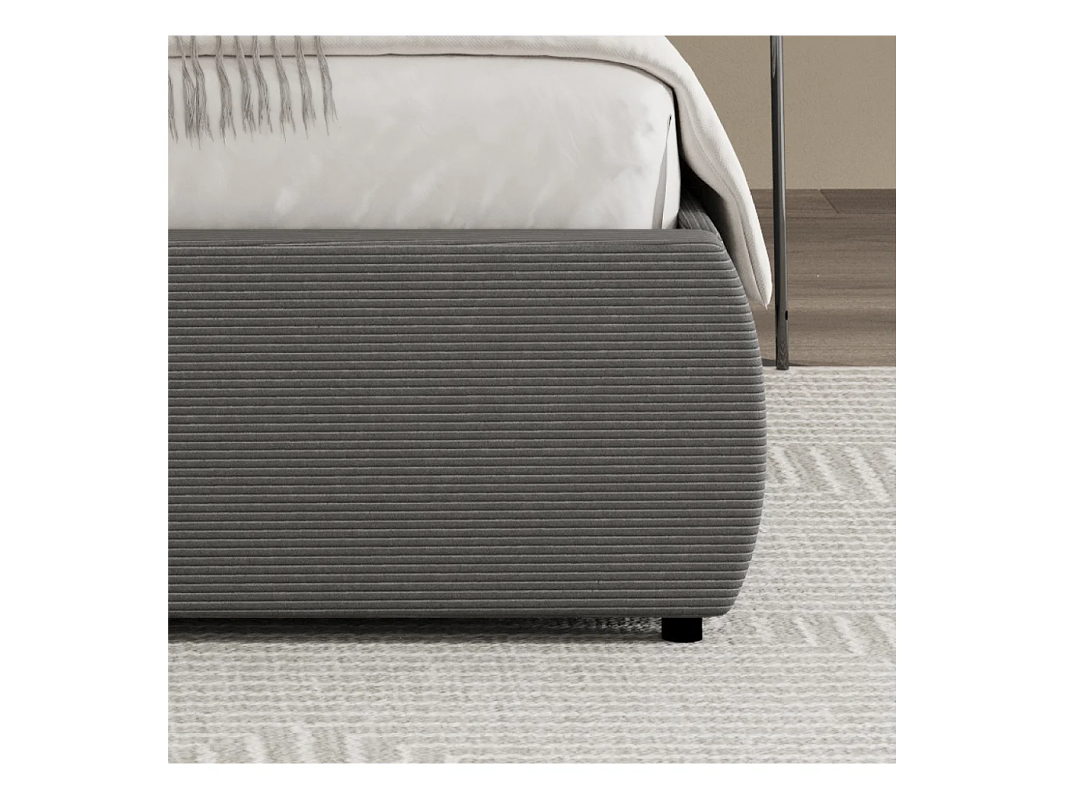 Lit coffre 160x200cm design arrondi velours côtelé gris PLANO