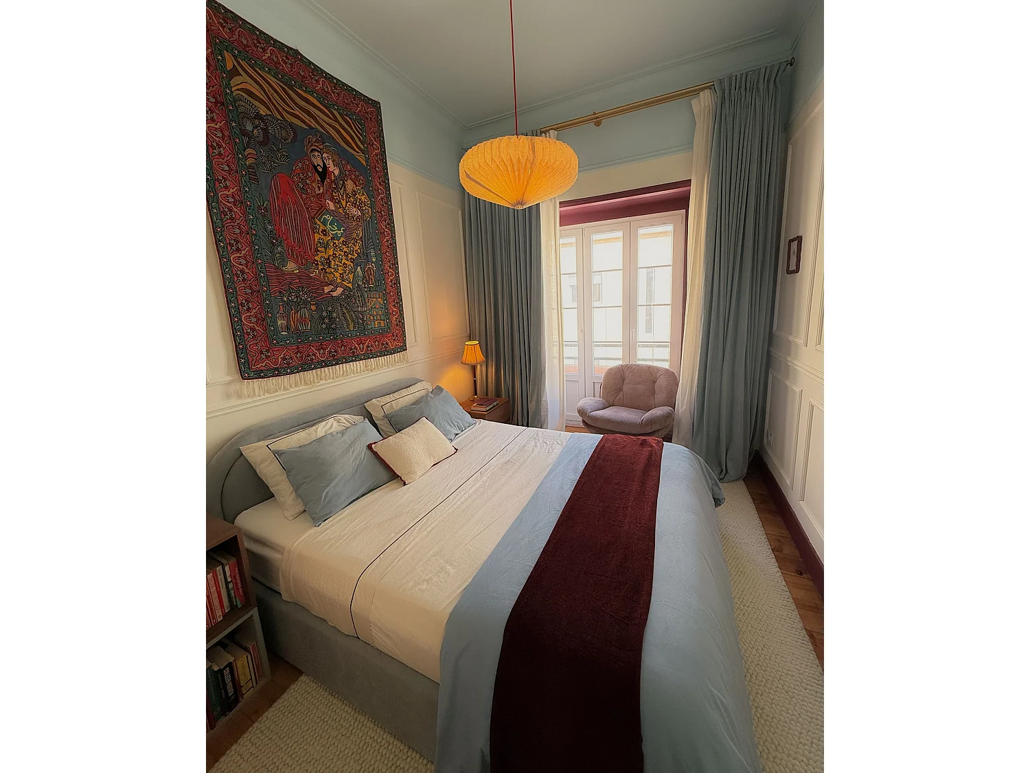 Lit ottoman Tissu QUILLIEN 160 x 200 cm Bleu clair