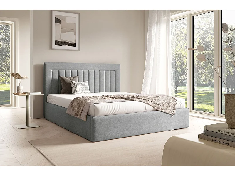 Polsterbett 160x200 - Bettkasten - hellgrau Velours - AVERIN