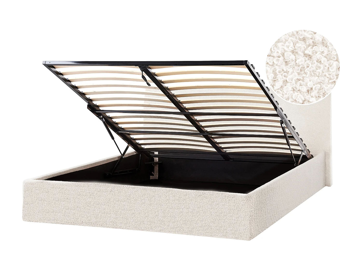 Lit ottoman Bouclé ORBEY 140 x 200 cm Blanc cassé