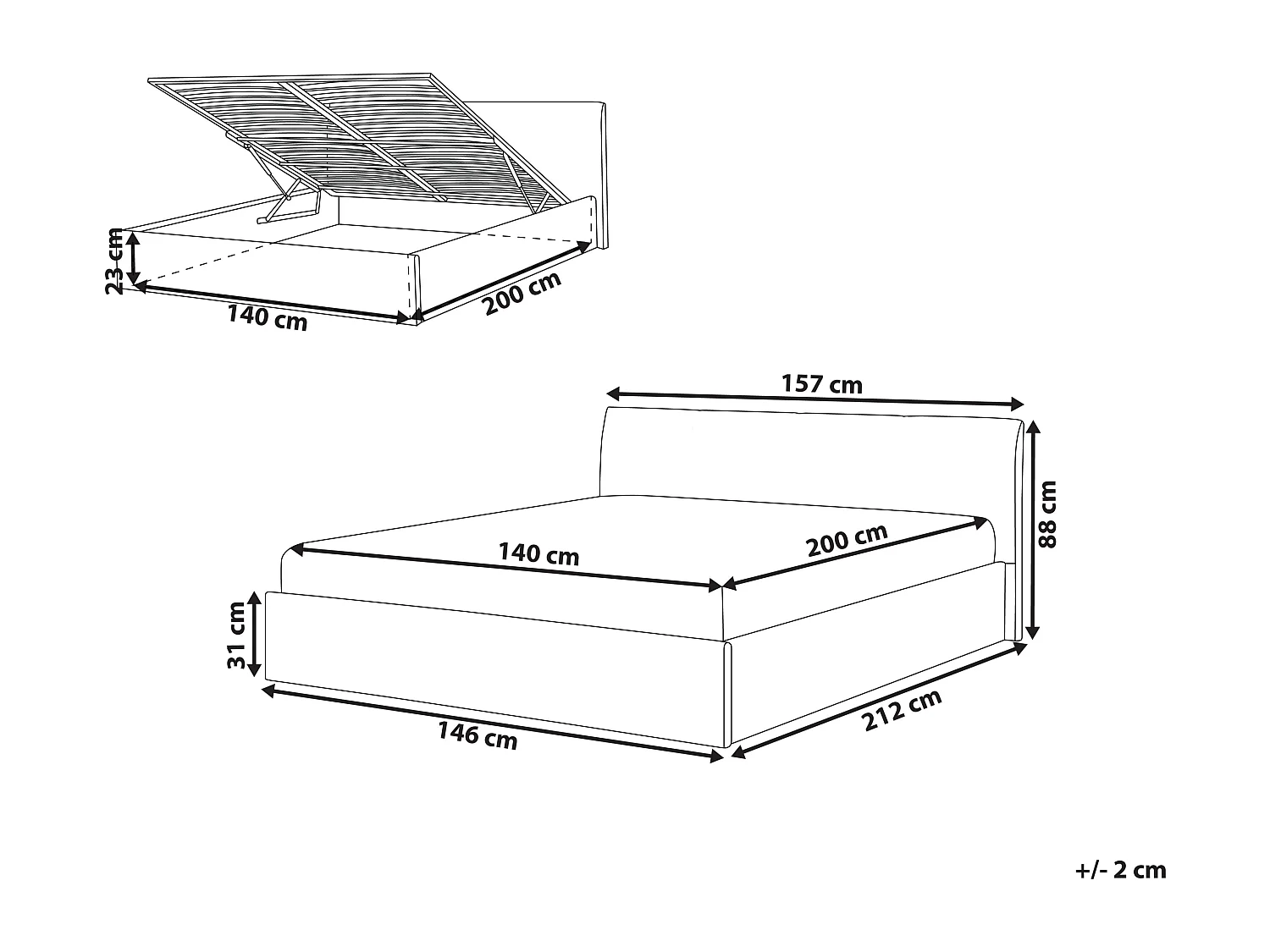 Lit ottoman Bouclé ORBEY 140 x 200 cm Blanc cassé