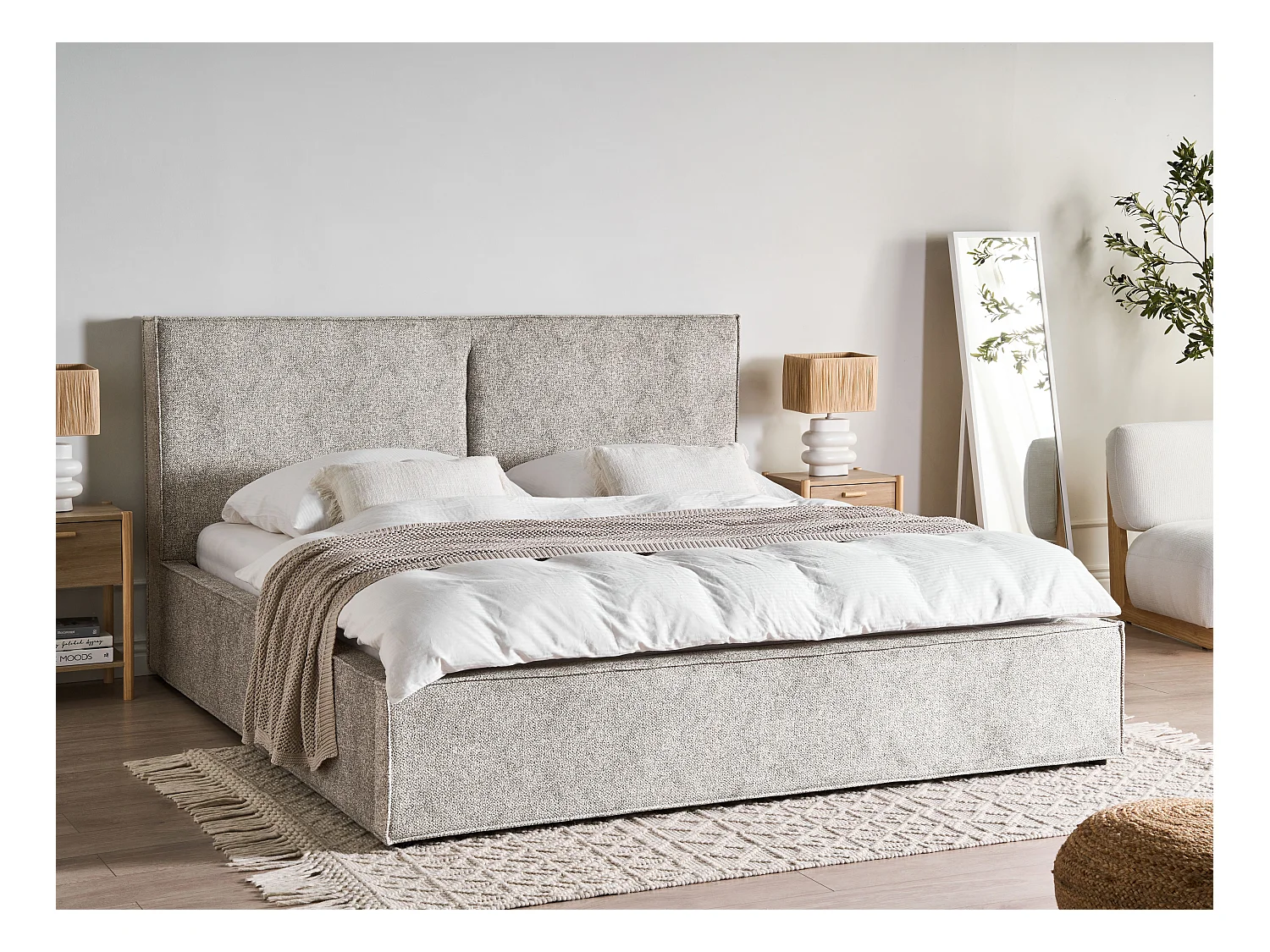 Lit ottoman Velours tricoté MOISSAC 180 x 200 cm Noir/blanc