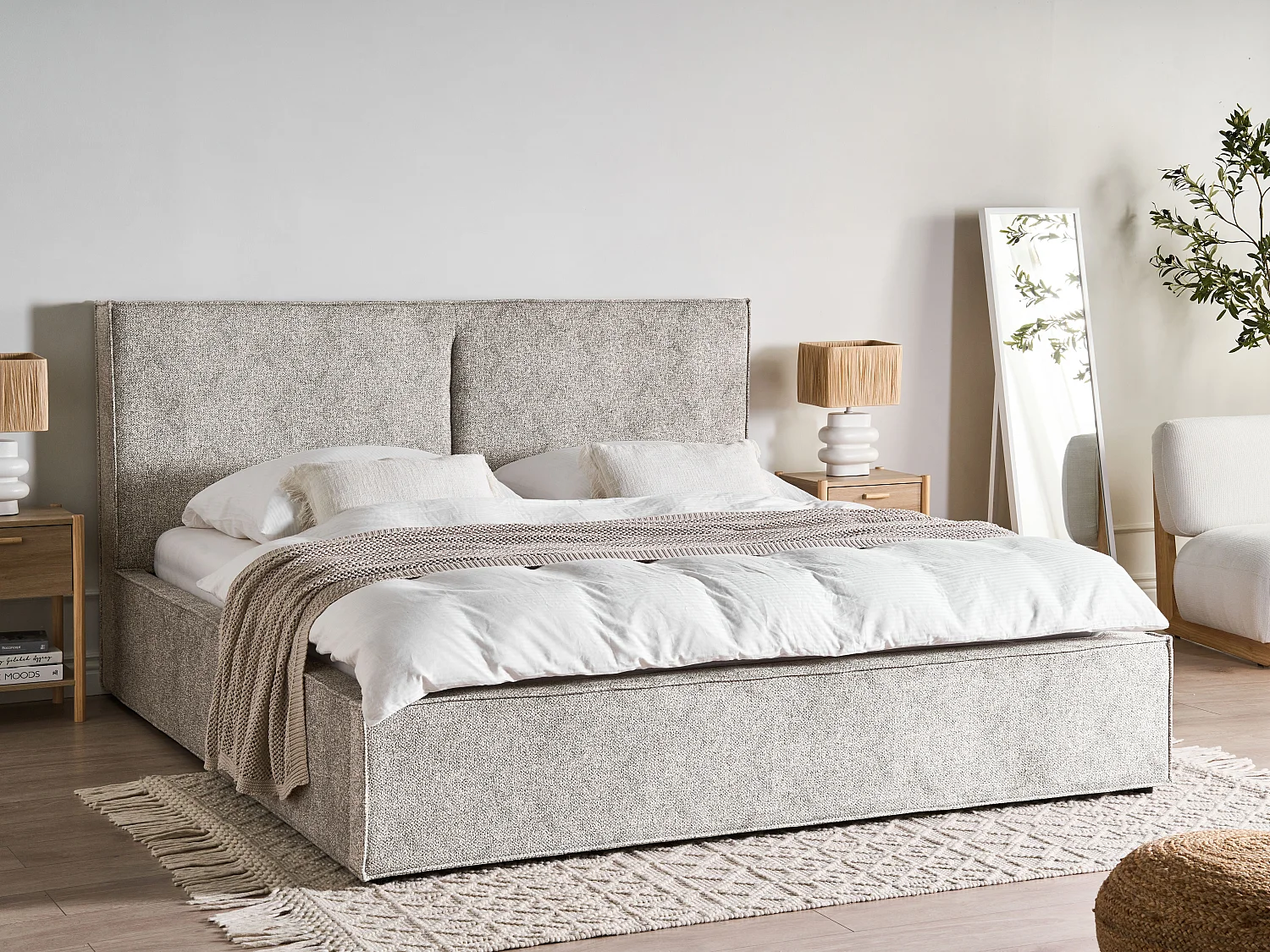 Lit ottoman Velours tricoté MOISSAC 180 x 200 cm Gris/beige