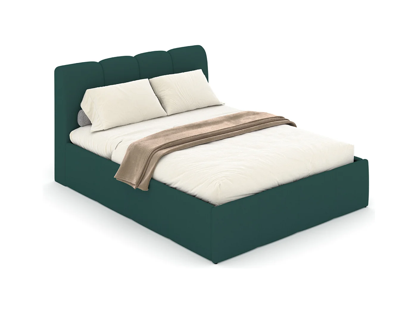 Lit nuage coffre 160x200cm velours vert BALTIMORE