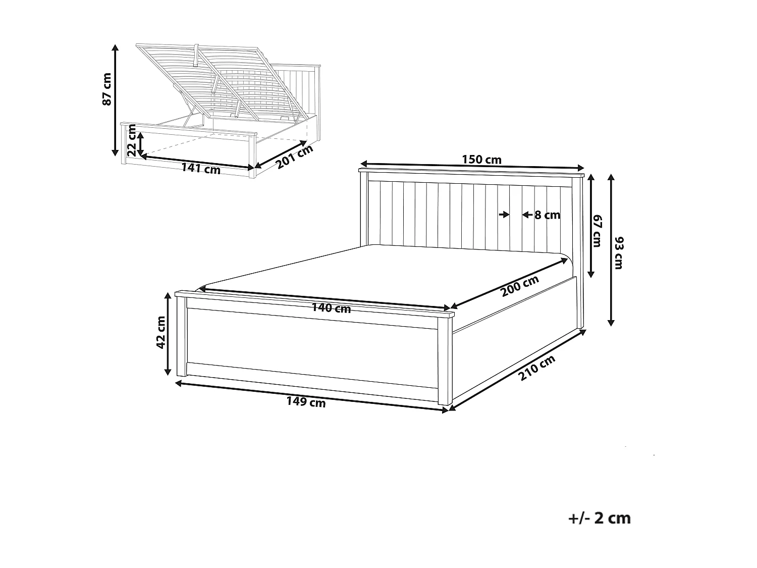 Bett mit Stauraum Kiefernholz LAMBRES 140 x 200 cm Weiss