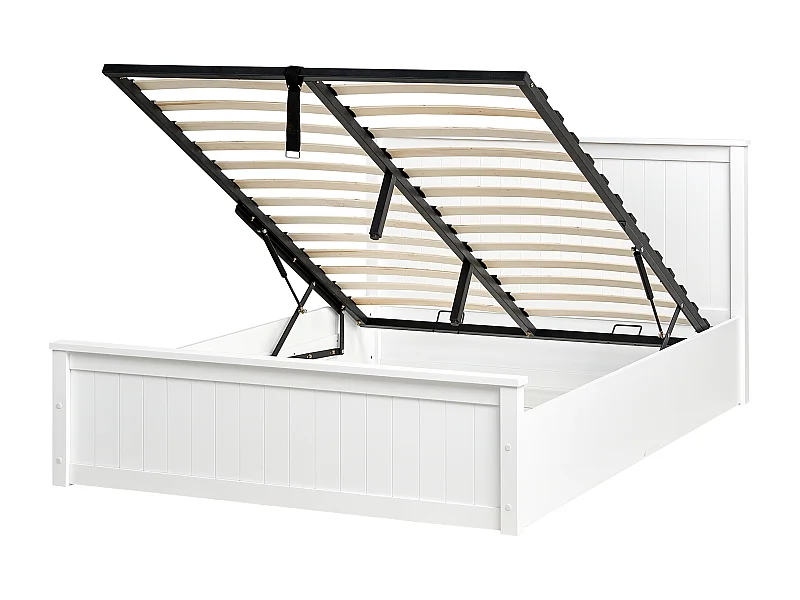 Bett mit Stauraum Kiefernholz LAMBRES 140 x 200 cm Weiss