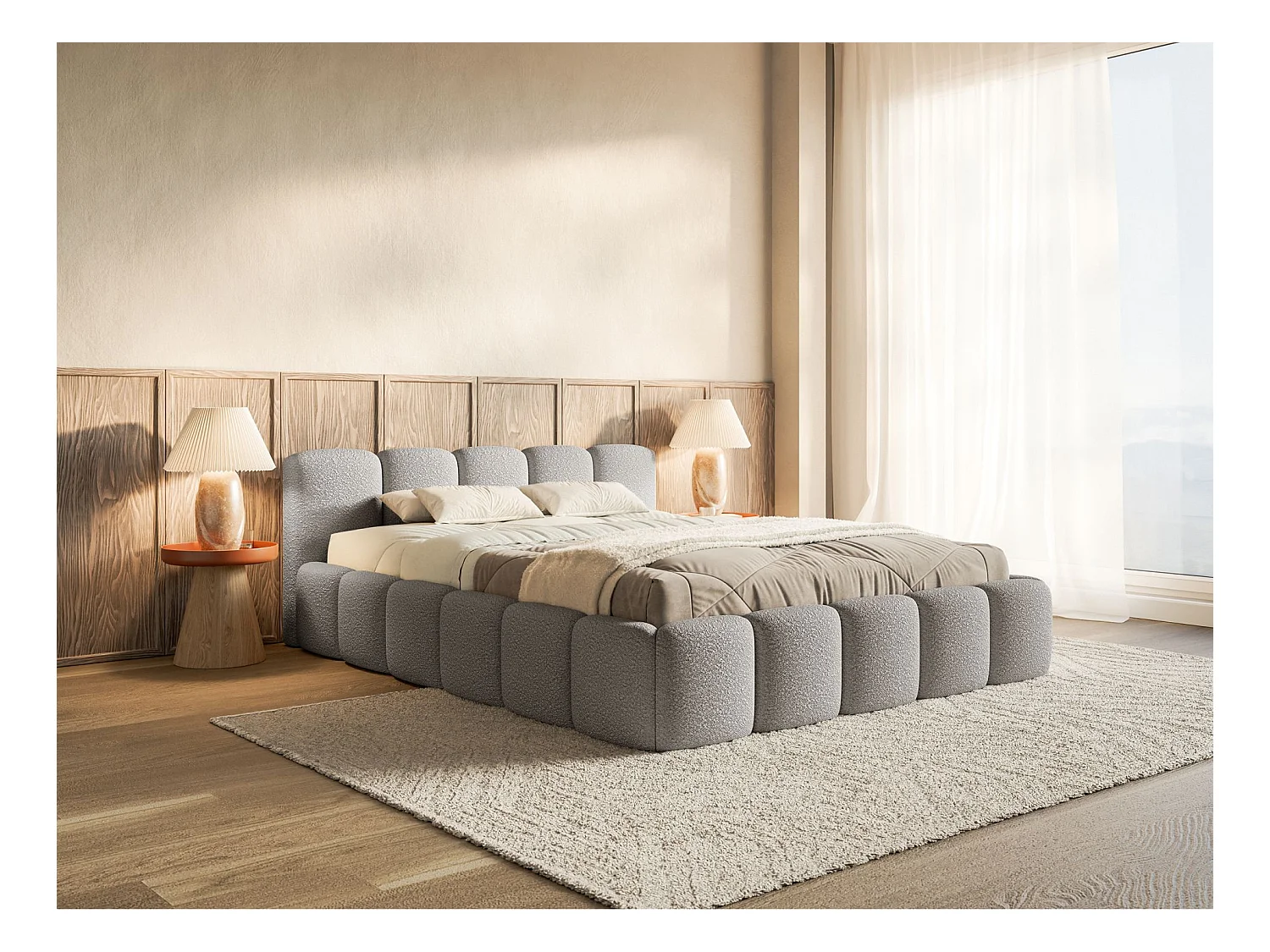 Lit avec coffre 160x200 cm - gris- Cloudy Low