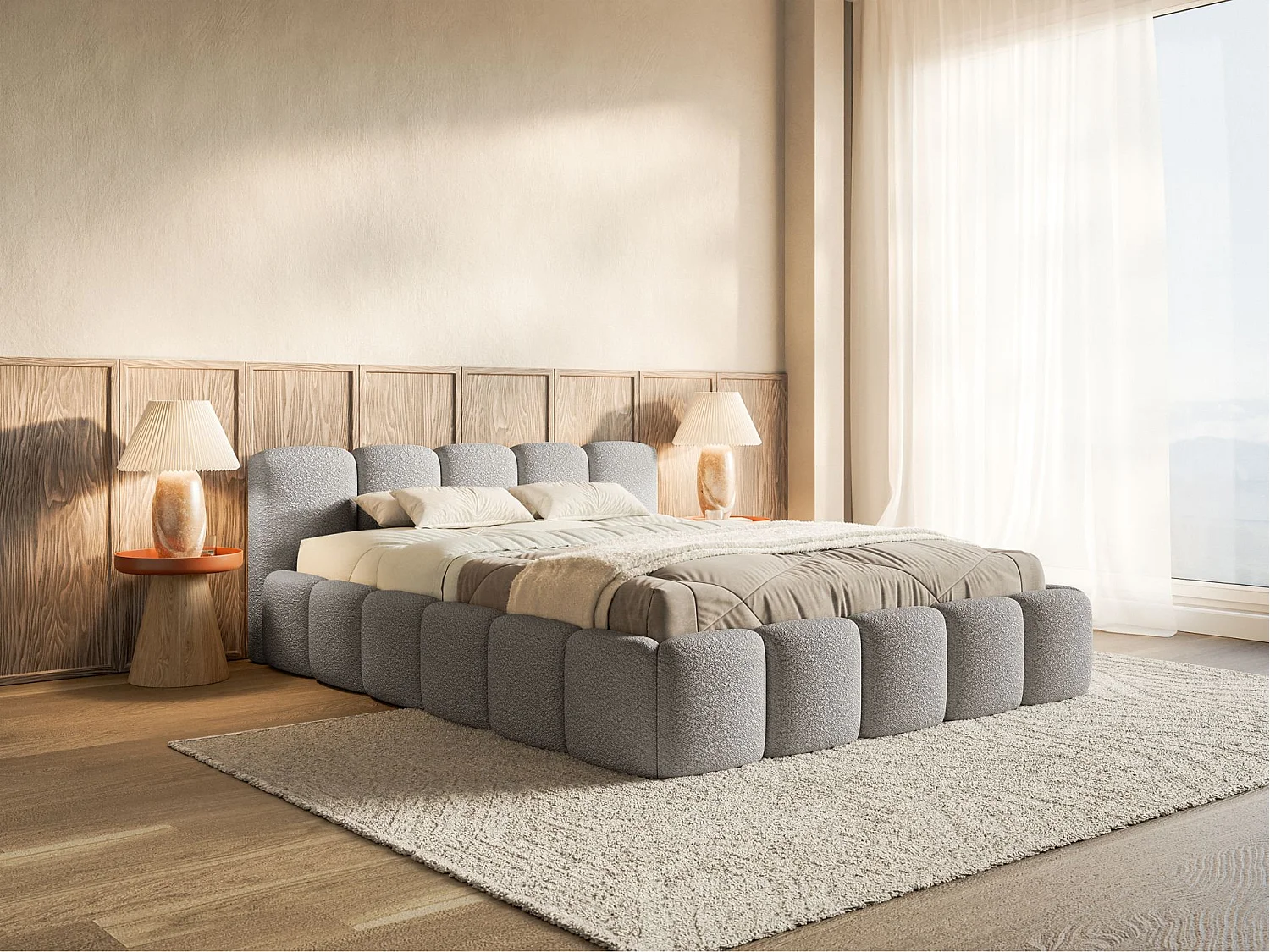 Lit avec coffre 160x200 cm - gris- Cloudy Low