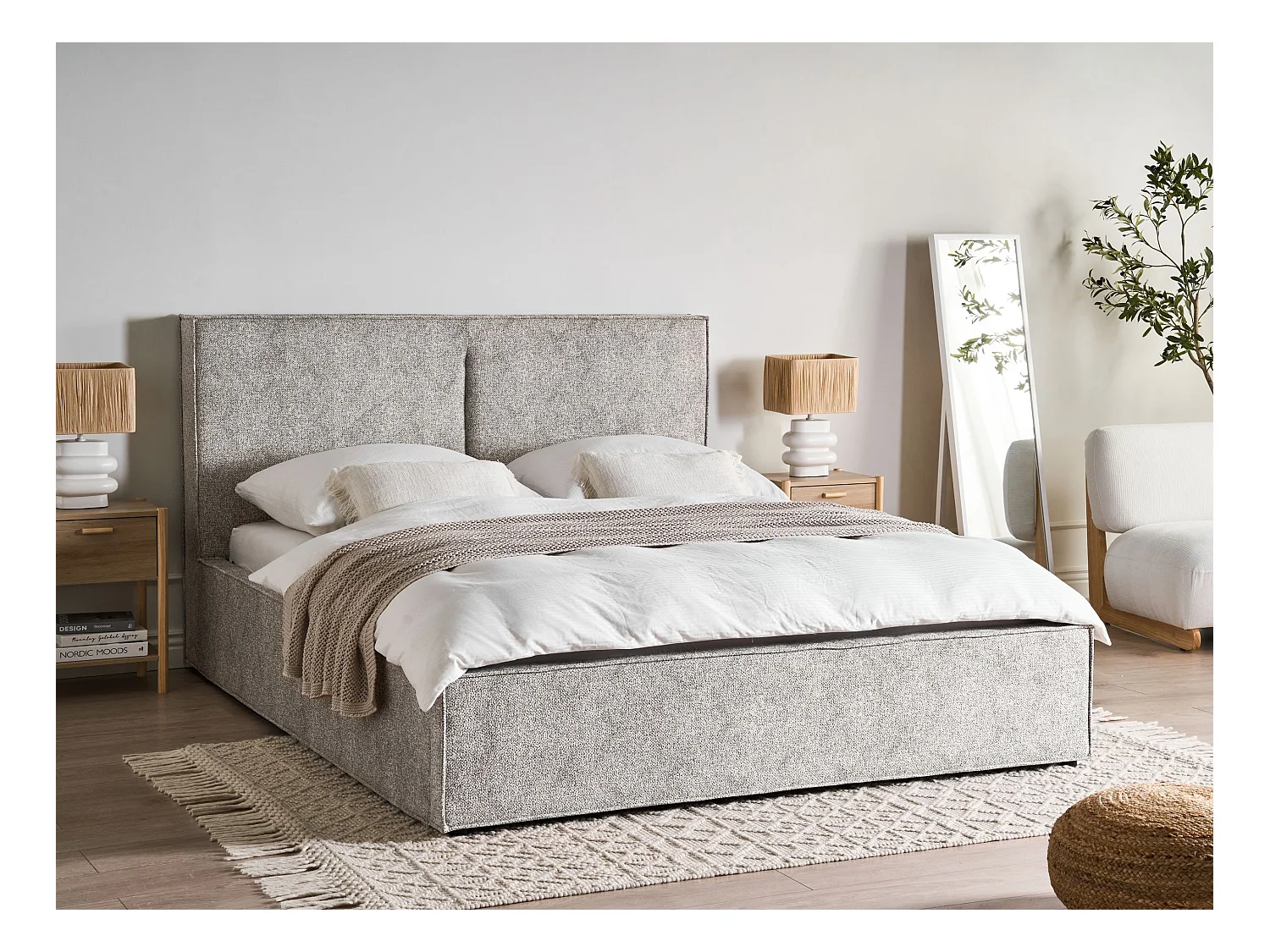 Lit ottoman Velours tricoté MOISSAC 160 x 200 cm Noir/blanc