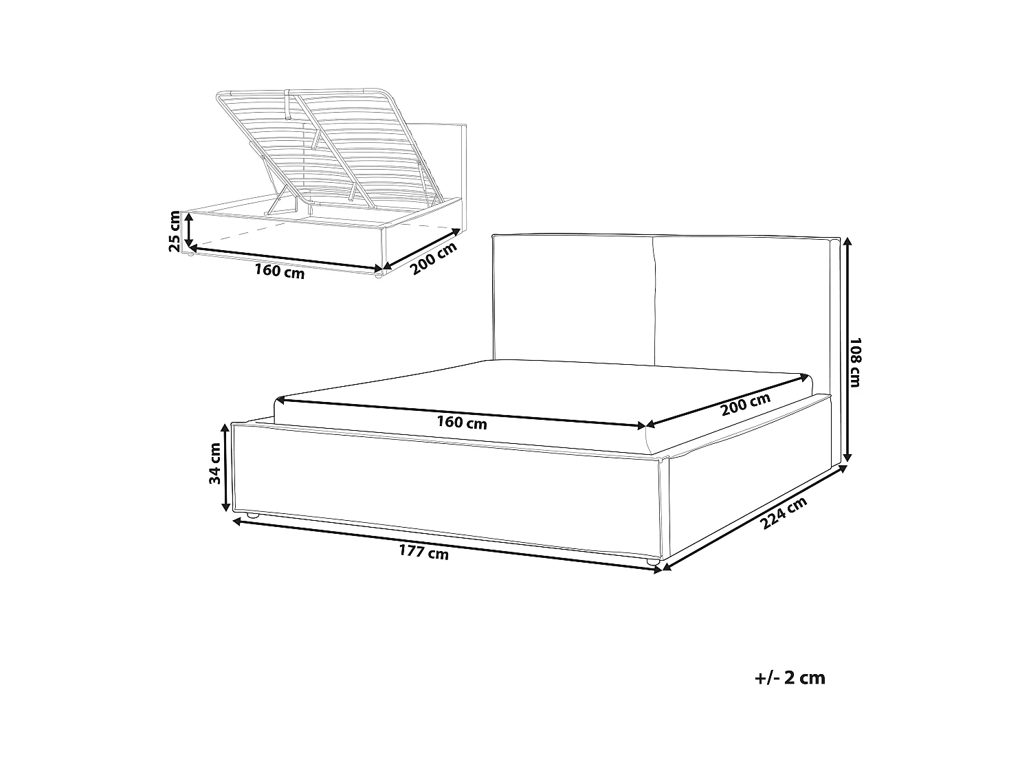 Lit ottoman Velours tricoté MOISSAC 160 x 200 cm Noir/blanc