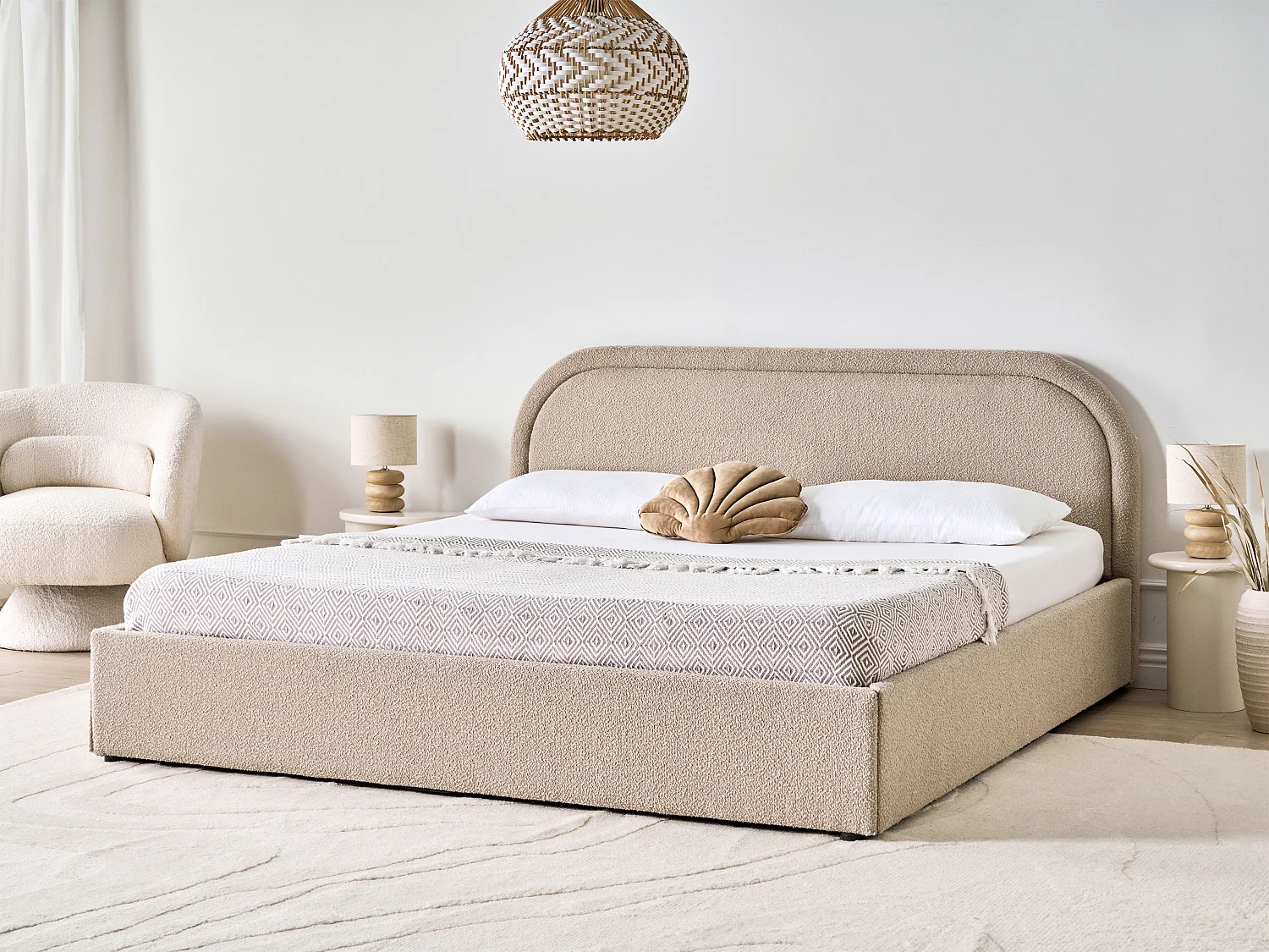 Lit ottoman Bouclé QUILLIEN 180 x 200 cm Beige