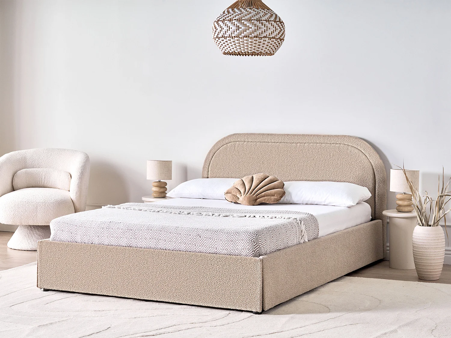Bett mit Stauraum Bouclé QUILLIEN 140 x 200 cm Beige