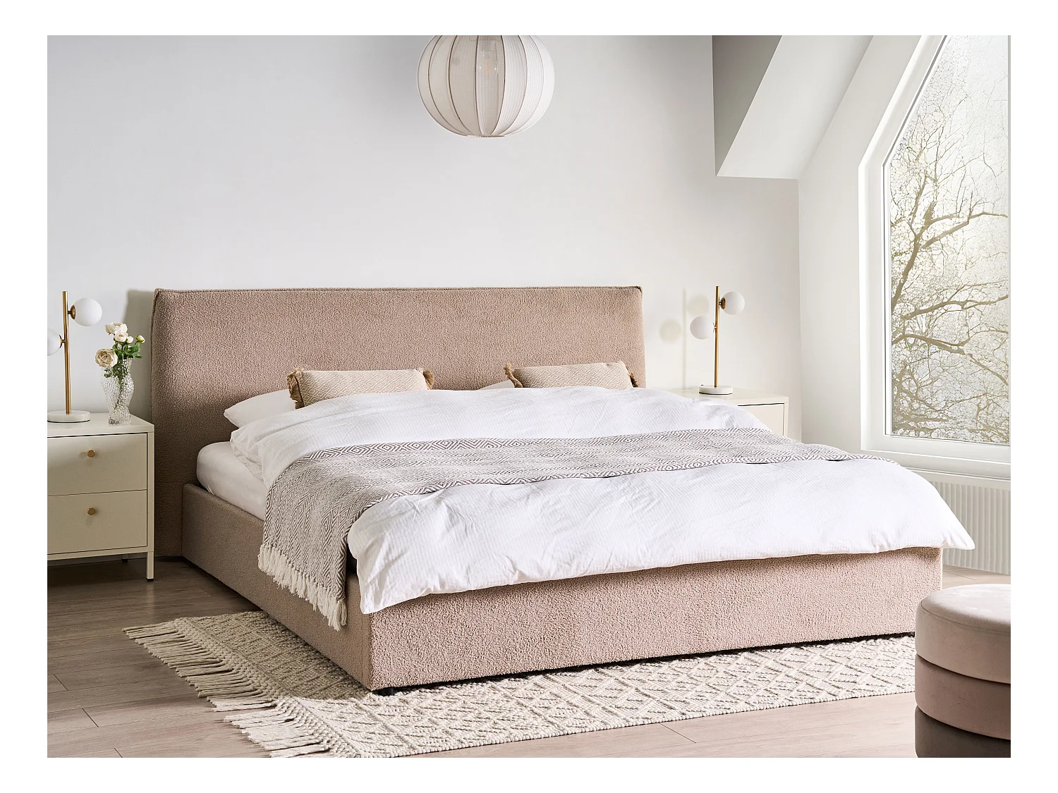 Lit ottoman Bouclé LAVAUR 180 x 200 cm Taupe