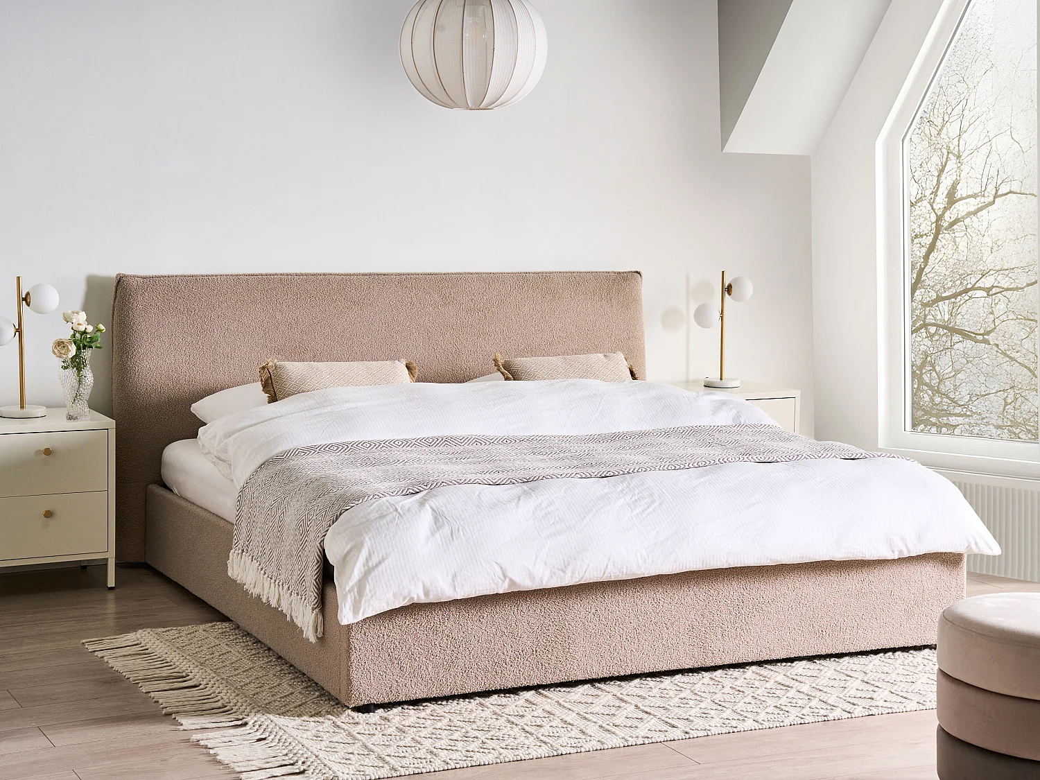 Lit ottoman Bouclé LAVAUR 180 x 200 cm Taupe