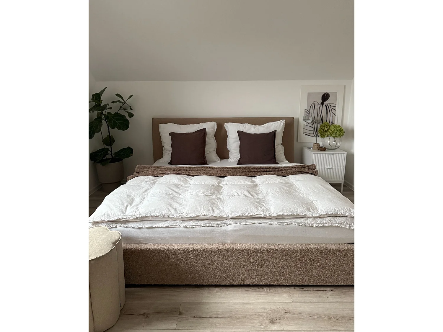 Bett mit Stauraum Bouclé LAVAUR 180 x 200 cm Taupe