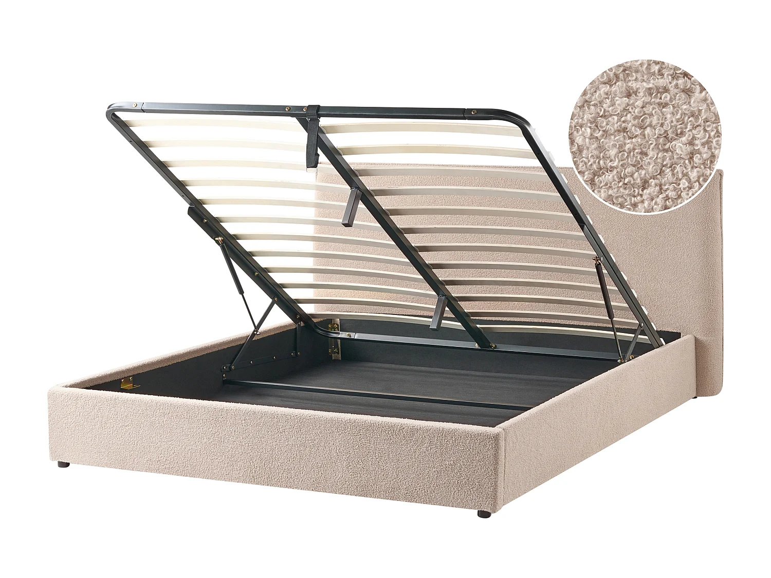 Lit ottoman Bouclé LAVAUR 180 x 200 cm Taupe