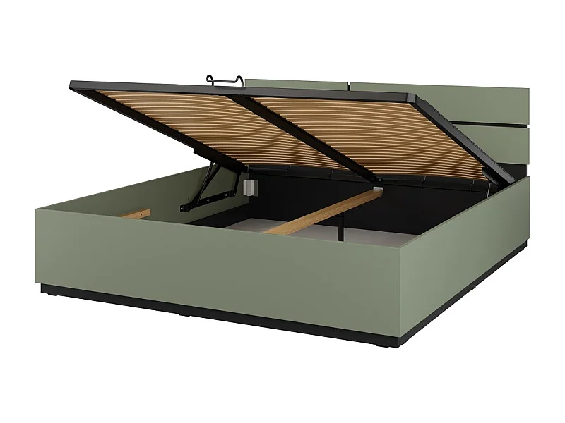 Cama baú HAVANA 180x200 cm – Cor verde sálvia e preto – Cama moderna com armazenamento integrado