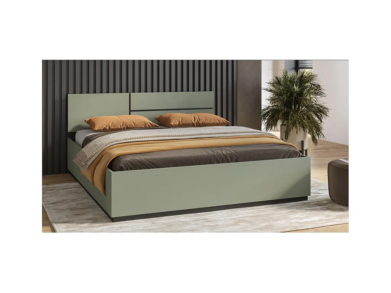 Cama con canapé HAVANA 180x200 cm – Color salvia verde y negro – Cama moderna con almacenamiento integrado