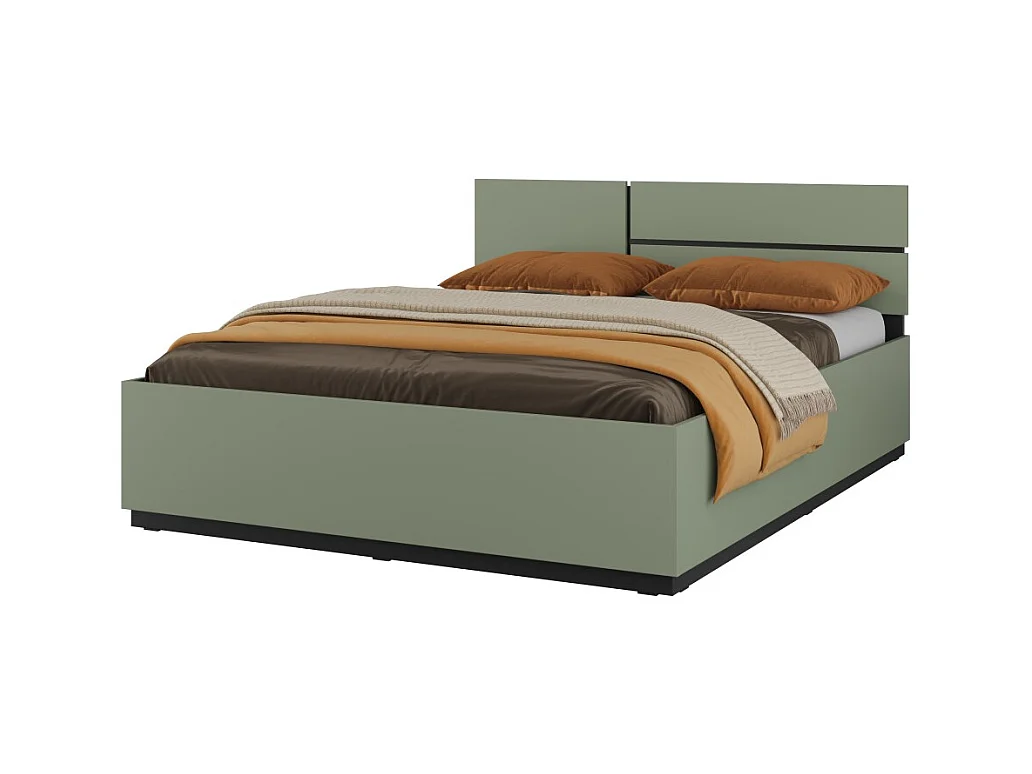 Cama con canapé HAVANA 180x200 cm – Color salvia verde y negro – Cama moderna con almacenamiento integrado