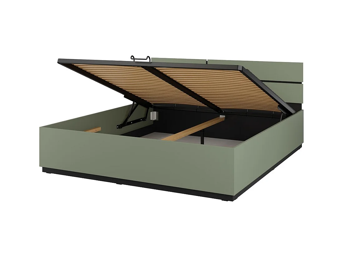 Lit coffre HAVANA 180x200 cm – Coloris vert sauge et noir – Lit moderne avec rangement intégré