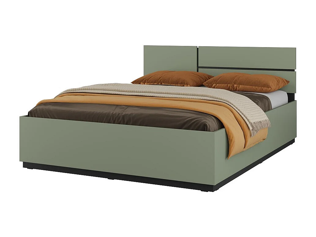 Cama baú HAVANA 180x200 cm – Cor verde sálvia e preto – Cama moderna com armazenamento integrado