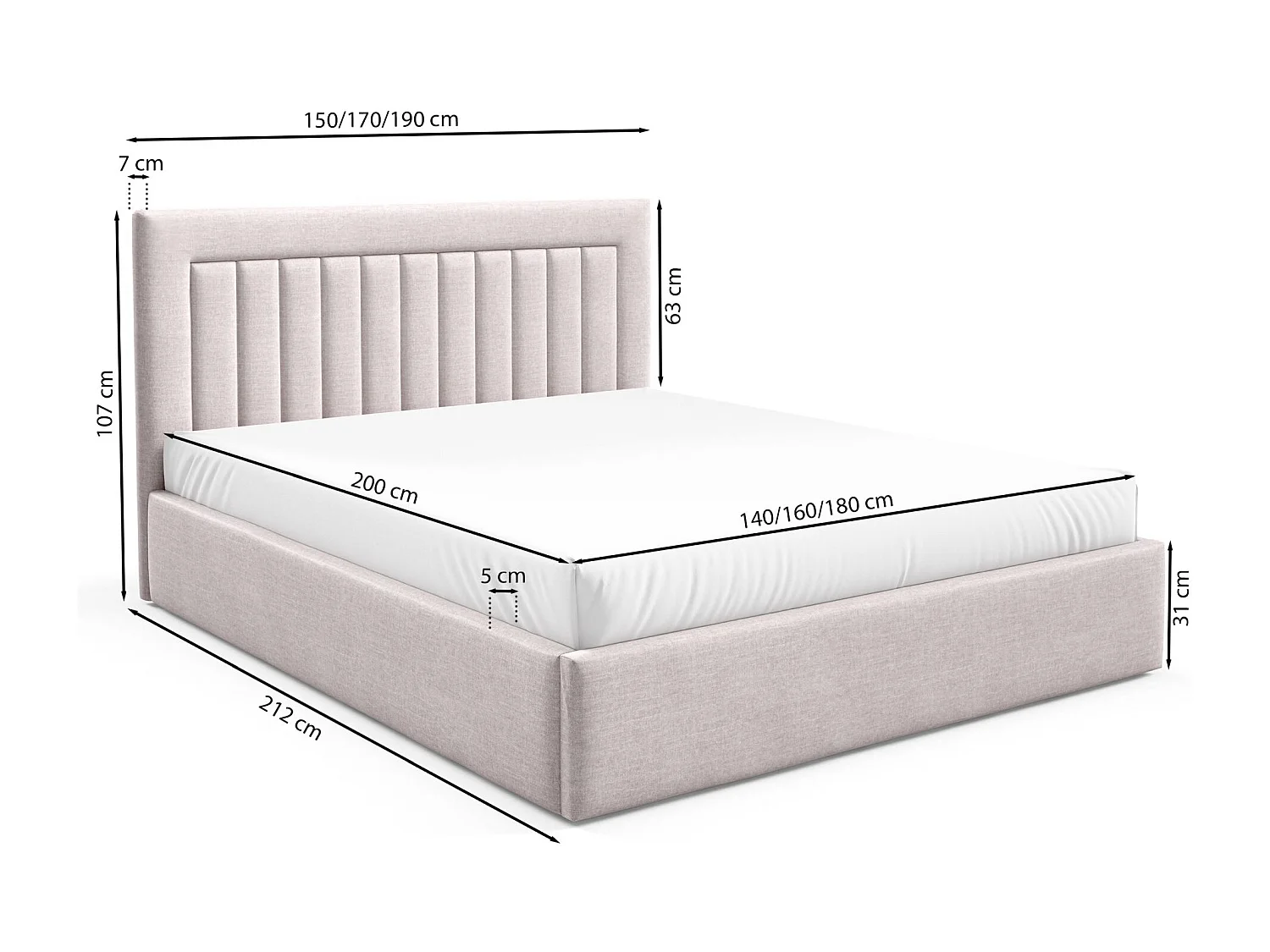 Lit avec coffre 180x200 cm - beige - AVERIN