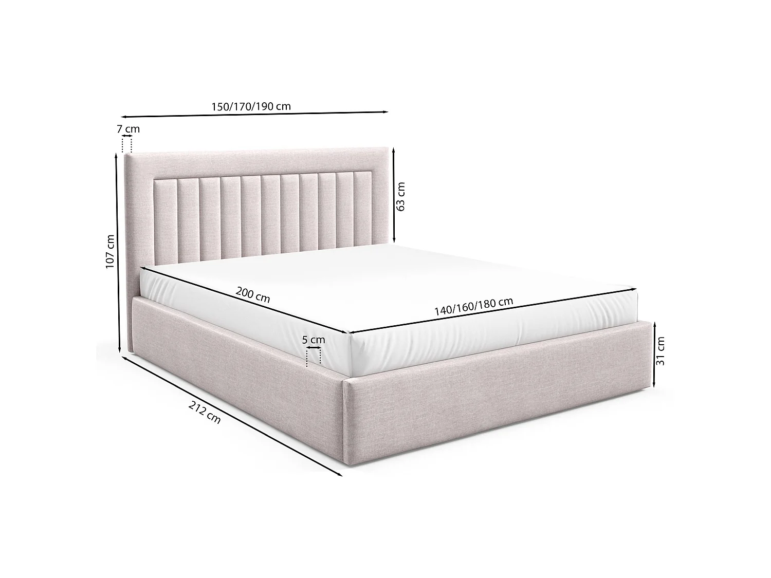Lit avec coffre 180x200 cm - beige - AVERIN