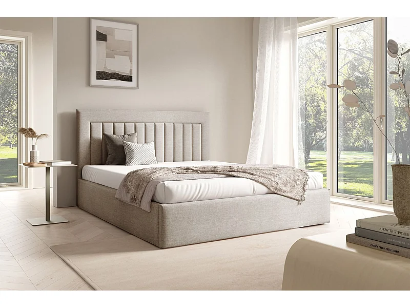 Polsterbett 180x200 - Bettkasten - beige Velours - AVERIN